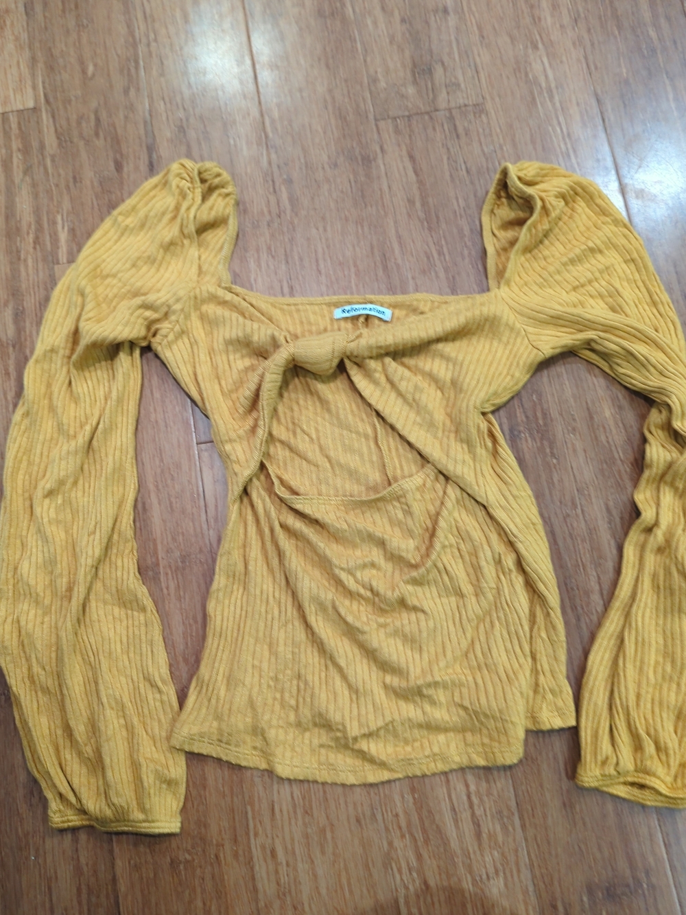 Reformation Medium Rosalind Long Sleeve Ribbed Cutout Top Yellow EUC
